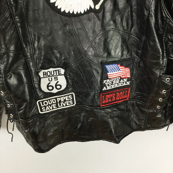 Vintage Buffalo Leather Eagle Patch biker jacket - Picture 14 of 16